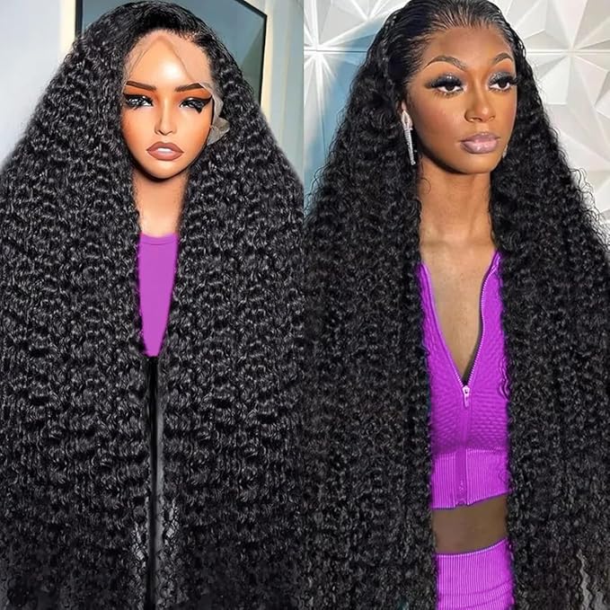 Deep Curly Wig Human Hair 13x6 Deep Wave HD Lace Frontal Wigs for Black Women Human Hair Pre Plucked 210% Density Glueless Wet and Wavy Curly Wig 32Inch