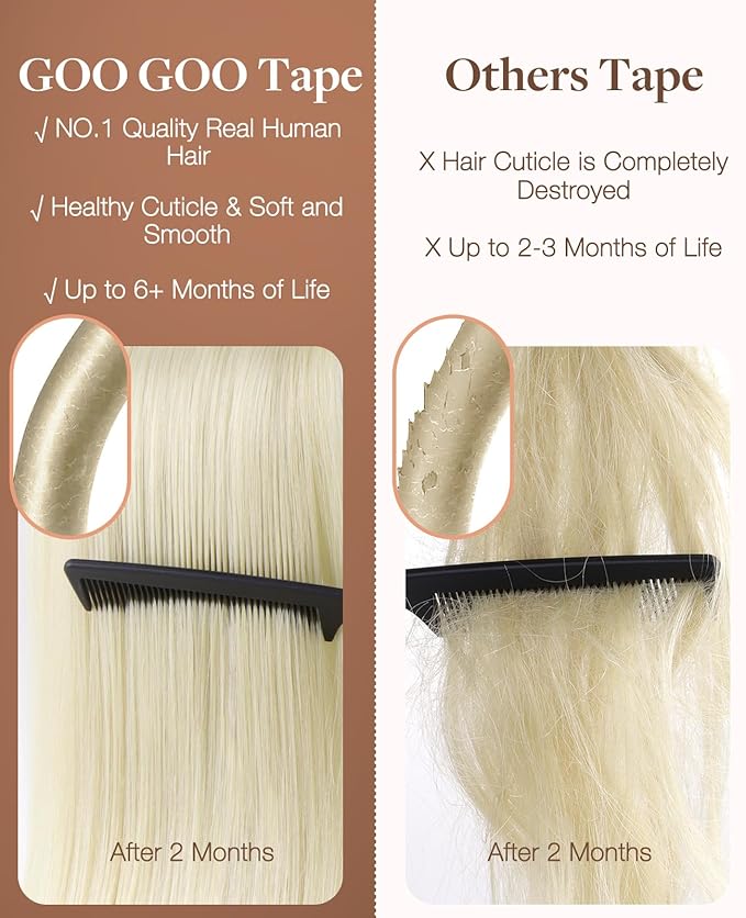 GOO GOO Invisi Edge Tape in Hair Extensions Human Hair, 9/60 Balayage Ash Brown to Platinum Blonde 10pcs injected with 10pcs classical tape ins, 14inch 50g, Virgin Remy Hair, Natural Look