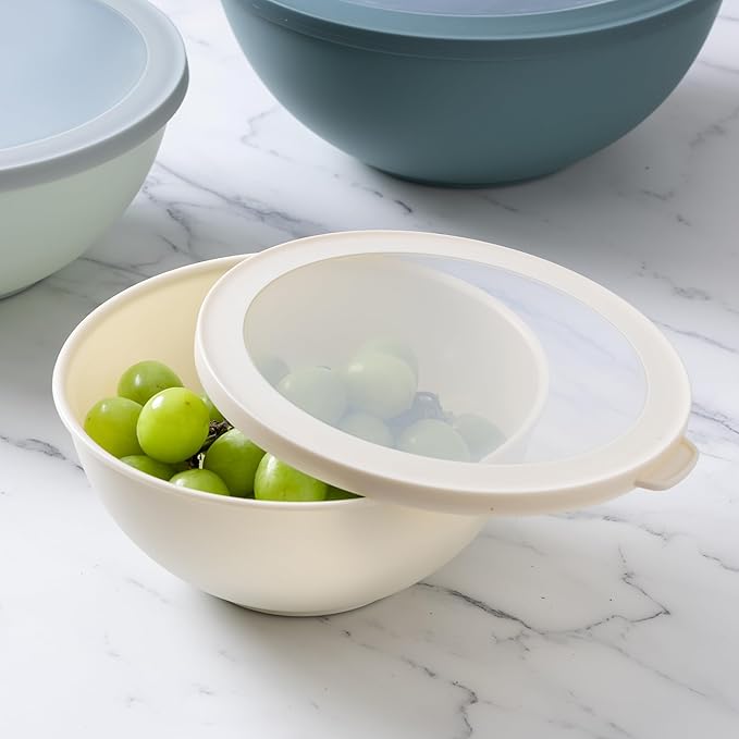 COOK WITH COLOR Mixing Bowls with TPR Lids - 12 Piece Plastic Nesting Bowls Set includes 6 Prep Bowls and 6 Lids, Microwave Safe (Teal)