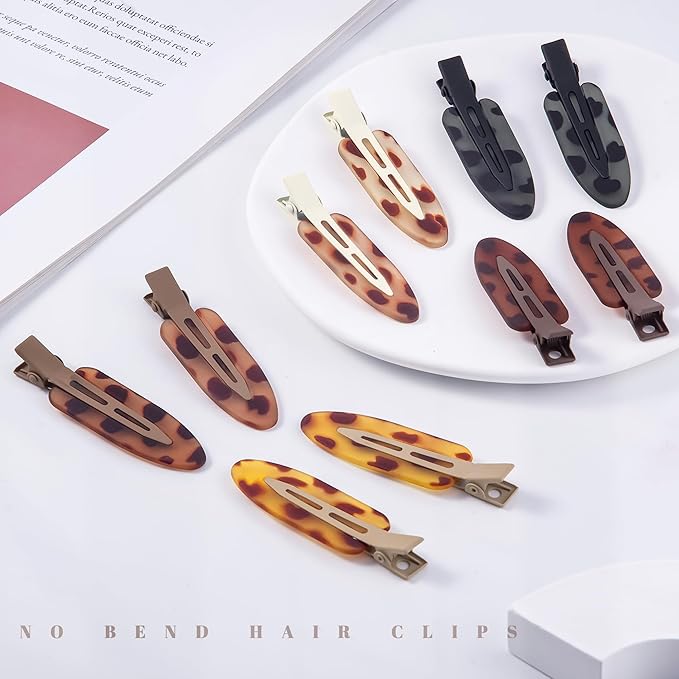 10 Pcs Creaseless No Crease No Bend Flat Hair Clips For Styling Non Slip Makeup Clips For Women Salon Hairstyle,Tortoiseshell