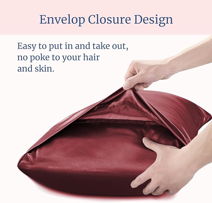 BEDELITE Satin Pillowcase for Hair and Skin, Super Soft Similar to Silk Pillow Cases 4 Pack with Envelope Closure, Cooling Pillowcases for Women Men (20"x26" Standard Size, Burgundy)