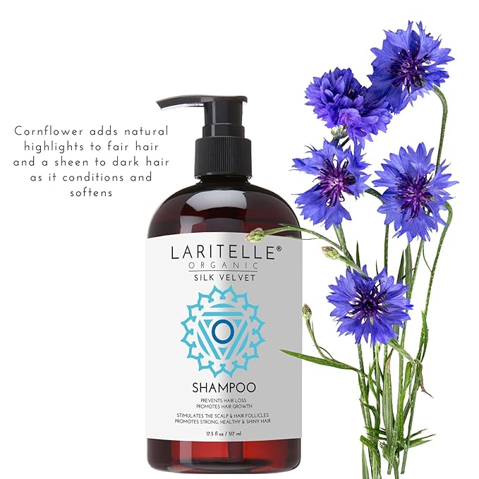 Laritelle Silk Velvet Organic Hair Loss Prevention Shampoo – 17.5 oz – Rosemary, Lavender & Rice Protein Botanical Clean Formula – Made in California