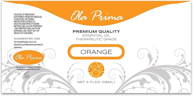Ola Prima Oils 4oz - Orange Essential Oil, Premium Orange Oil with Dropper for Skin Diffuser - 4 Fluid Ounces
