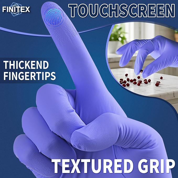 FINITEX Ice Blue Nitrile Exam Gloves - Powder-free, 1000 PCS Medical & Home Cleaning Gloves