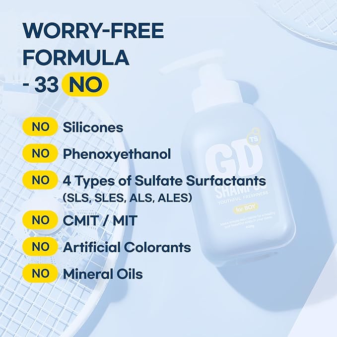 TS GD Shampoo for Flake Prone, Uncomfortable Scalp (14.1 Fl Oz) For Youth & Teens | Gentle Scalp-Care Routine | Silicone, SLS, SLES Free | Korean Hair Care (Blue)