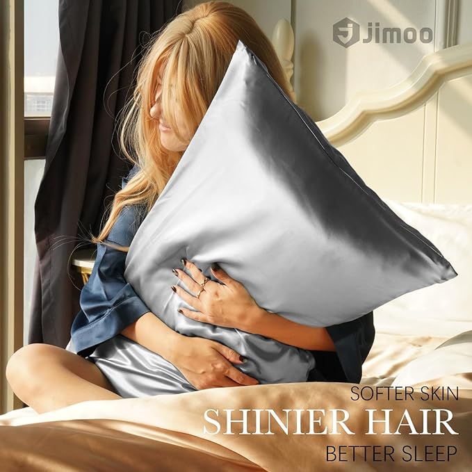 100% Mulberry Silk Pillowcase for Hair and Skin, 22 Momme Pure Natural Silk Pillow Case Both Sided with Zipper, Pillow Cover for Women Mom Men (Silver Grey, King 20''×40'', 1 Pack)