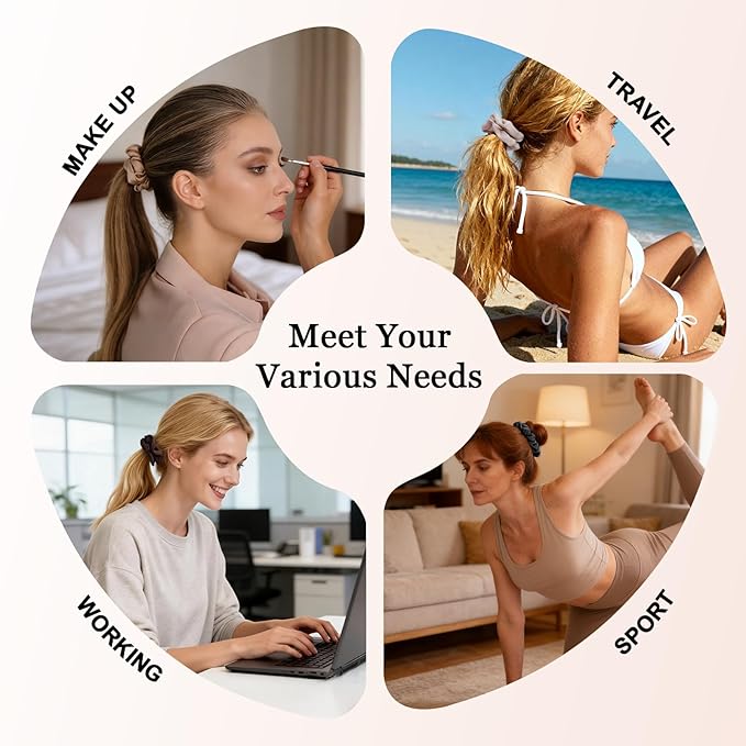 Ultra-Petite Satin Scrunchies for Women – 8PCS Neutral Hair Ties (Black, Blonde, Dark Brown, Light Brown) – Softer Than Silk, No Crease, Frizz-Free, Gentle Elastic Bands for Day & Night, Perfect Gifts