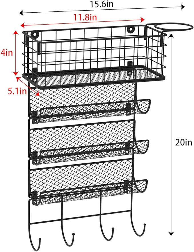 Wall-Mounted Hair Dryer Holder Styling Tool Organizer 4-Shelf Storage Wire Basket with Hook Heat Safe Rack for Hair-Straighteners,Curling Wands,Flat Iron,Perfume,Cabinet Door Bathroom Kitchen