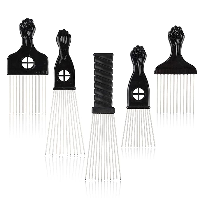 5 Pcs Afro Comb Metal African American Pick Comb Hairdressing Styling Tool Hair Pick for Hair Styling black