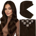 Ve Sunny Dark Brown Hair Extensions Clip ins for Women Human Hair Extensions Clip ins Real Human Hair 18Inch Thick End Clip in Hair Extensions Double Weft 120g