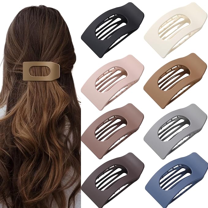 8 Pack Flat Hair Clips for Women – Large Matte Rectangle No-Slip Claw Clips, Strong Hold Square Hair Accessories for Thick & Thin Hair, Lay Flat Design for Work & Daily Styling