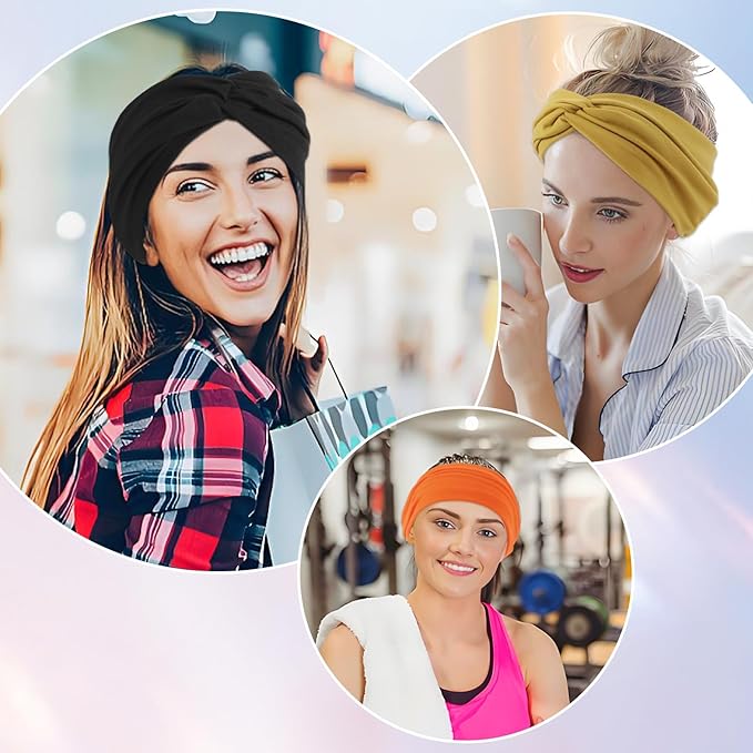 12 Pcs Stretchy Sport Headbands for Women,Absorbed Sport Headband Soft Twist Knotted Headbands for Yoga, Workout Daily Life