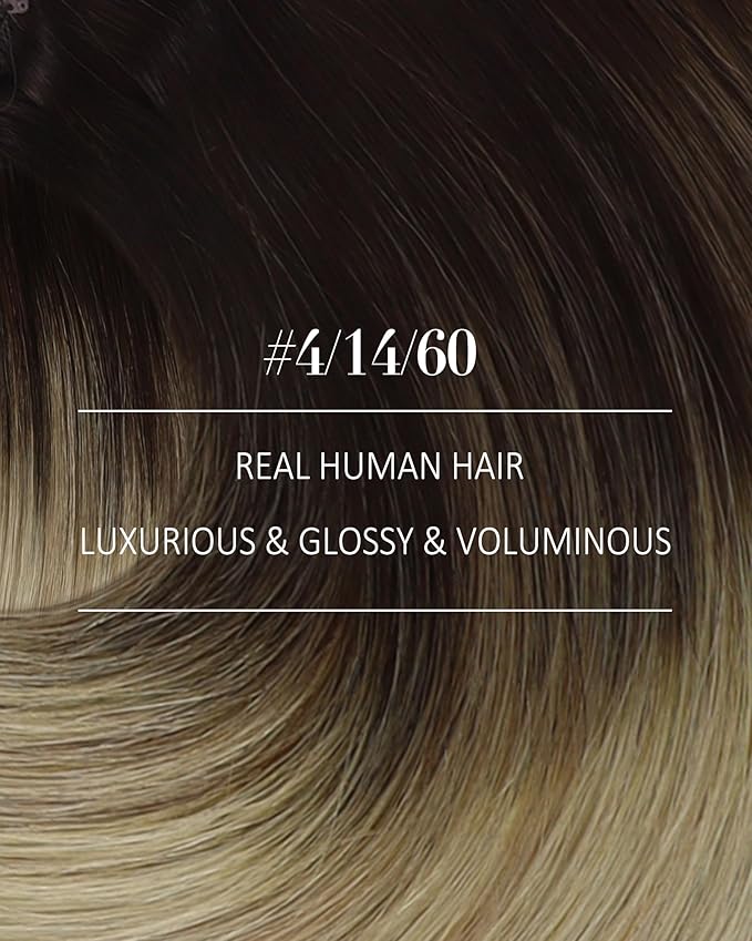 YoungSee Clip in Hair Extensions Human Hair Ombre Real Hair Extensions Clip in Human Hair Medium Brown Ombre Golden Mix Platinum Blonde Balayage Easy to Put on Clip in Hair Extension 7Pcs 24In 120G