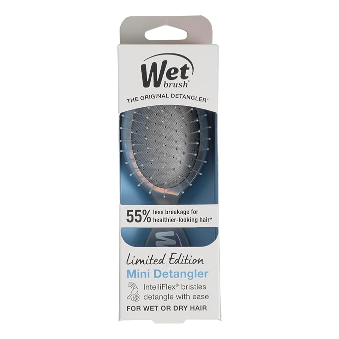 Wet Brush Mini Detangler Hair Brush, Chrome (Iridescence Icon), Detangling Travel Hairbrush, Ultra-Soft IntelliFlex Bristles Glide Through Tangles with Ease, Pain-Free, All Hair Types, Limited Edition