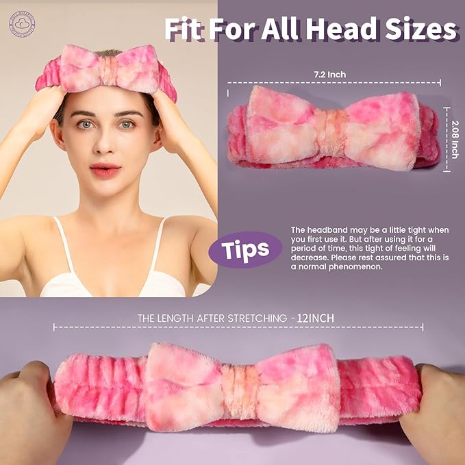 Teenitor Spa headband, Makeup Headband Set, Soft Fuzzy Bow Hair Bands for Washing Face, Facial Skincare Headbands for Teen Girls, Fluffy Hair Bands for Women
