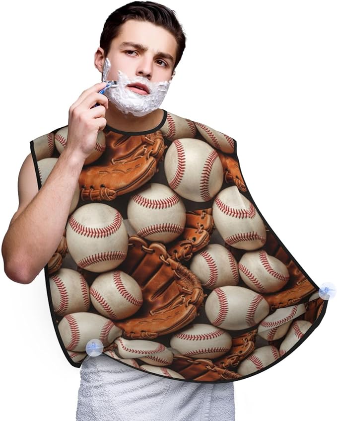Non-Stick Beard Bib for Shaving, Baseballs Shave Bib, Waterproof Hair Catcher with Suction Cups, Grooming Apron Men Husband
