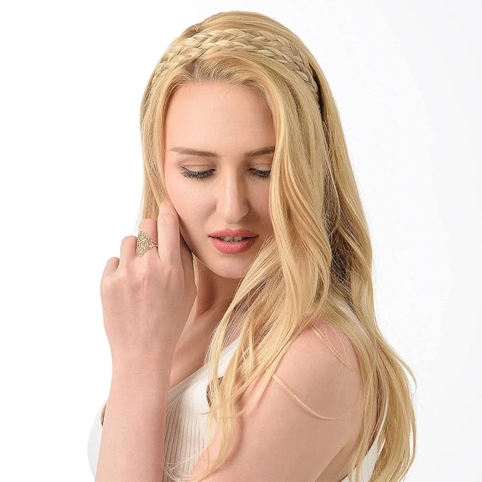 DIGUAN Double Three Strand Synthetic Hair Braided Headband Hairpiece Extension Women Girl Beauty accessory (Honey Blonde)