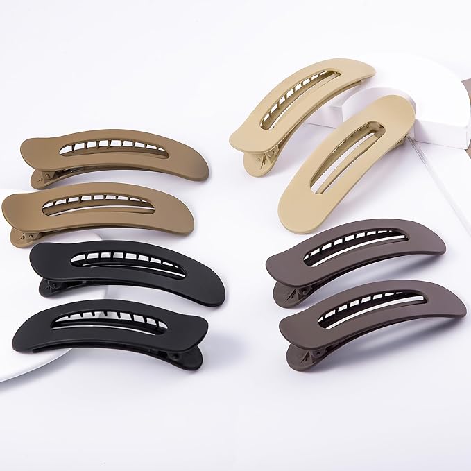 8 Pcs Large Lay Flat Claw Clips for Women French Side Slide Barrettes for Thin Fine Hair Rectangle Alligator Hair Accessories,Matte Coffee Khaki Brown Black