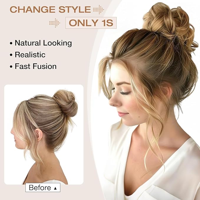 Messy Bun Hair Piece Wavy Curly Scrunchies Fluffy Donut Thick Updo Elegant Chignon Hairpieces for Women Girls, Dark Brown Mix Light Auburn 1.4oz