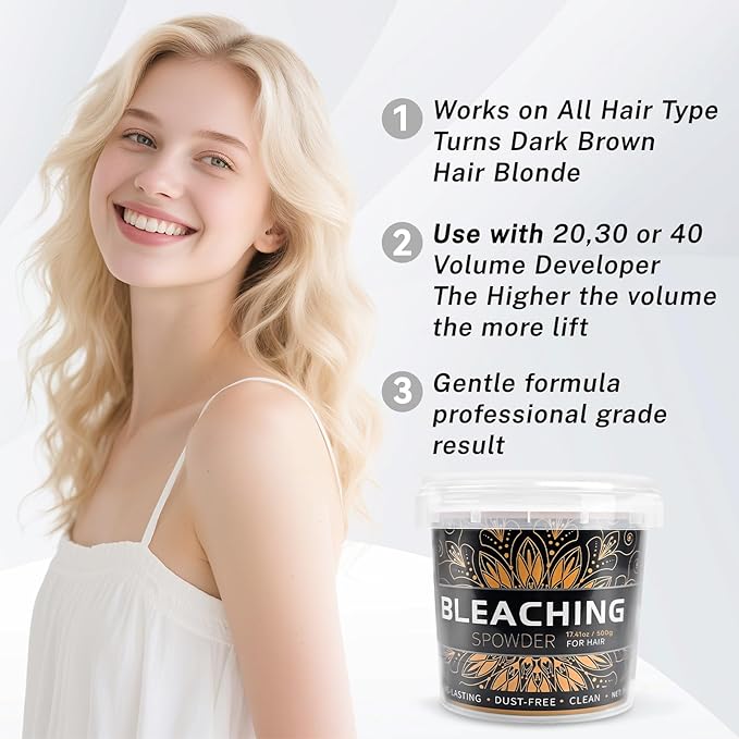 Hair Bleach 500g / 17.41oz, Large Capacity Salon Grade Bleach for Hair, Mild Bleach Powder Quickly Remove Hair Color, Refreshing Create Fashionable Styling