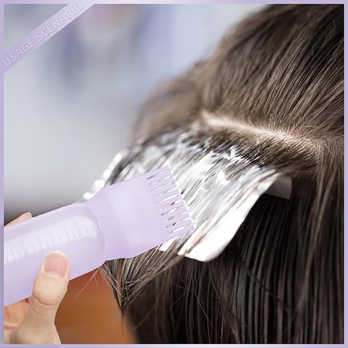 BLAAROOM Root Comb Applicator Bottle 6 Ounce, 4 Pack - Hair Oil Applicator with Root Comb Brush for Scalp Hair Oiling - Purple