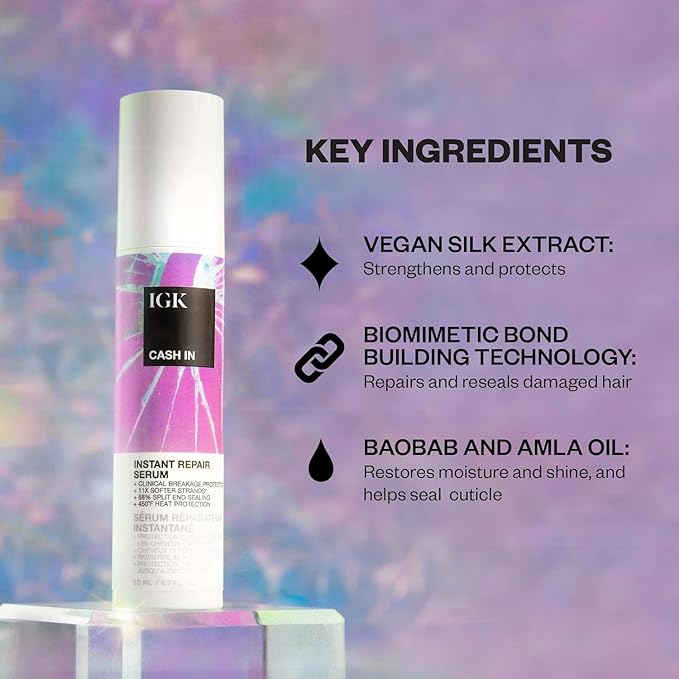 IGK Bond-Building Repair Set | ANTISOCIAL Bond-Building Dry Hair Mask + CASH IN Instant Repair Serum | Repair + Protect + Soften | Vegan + Cruelty Free