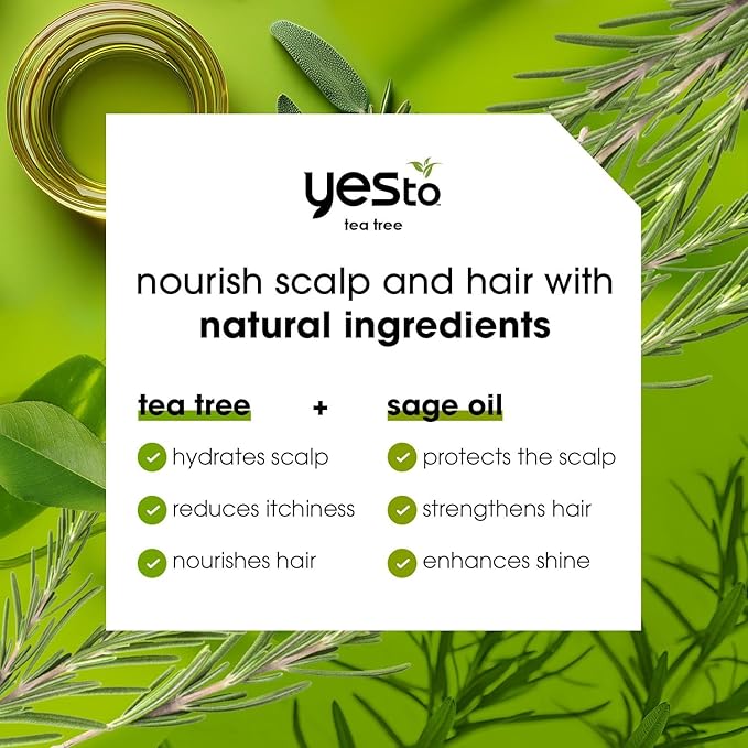 Yes To Tea Tree Scalp Relief Shampoo, pH Balancing Formula To Calm Dry Itchy Scalp While Moisturizing & Nourishing Hair, With Tea Tree & Sage Oil, Natural, Vegan & Cruelty Free, 12 Fl Oz