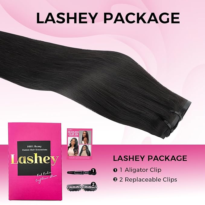 Lashey Seamless Clip in Hair Extensions Human Hair Extensions, 200g 9pcs Straight Natural Black Fuller Real Human Hair Clip in Extensions 22 Inch