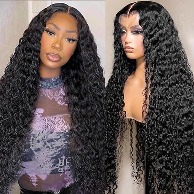 SOSATISFY Deep Wave Lace Front Wigs Human Hair 4x4 HD Transparent Lace Closure Wigs Glueless 180% Density Wigs for Black Women Pre Plucked with Baby Hair (26 inch)