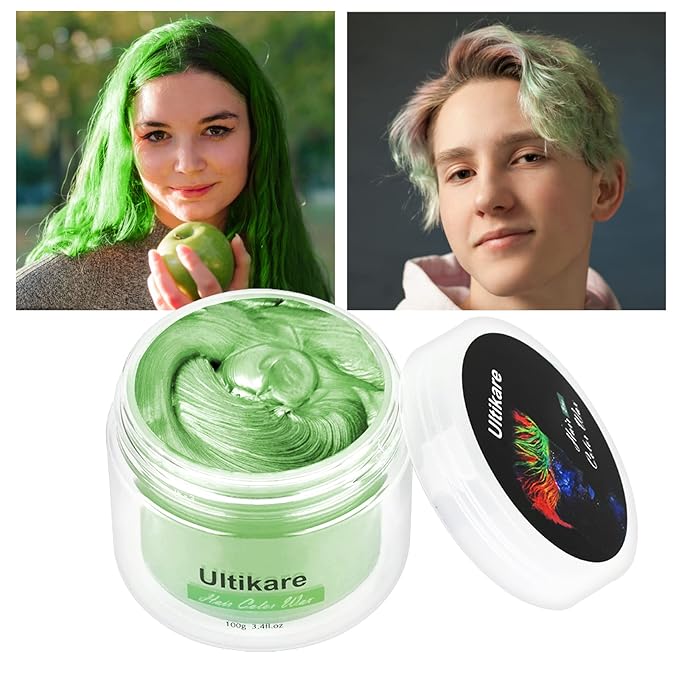 Green Hair Dye Wax, Ultikare Temporary Hair Color for Kids 3.4 Fl Oz Washable Natural Hair Wax Color Dye Mud Cream DIY Hairstyle Clay For Halloween, Cosplay, Party, Christmas Gift Boys