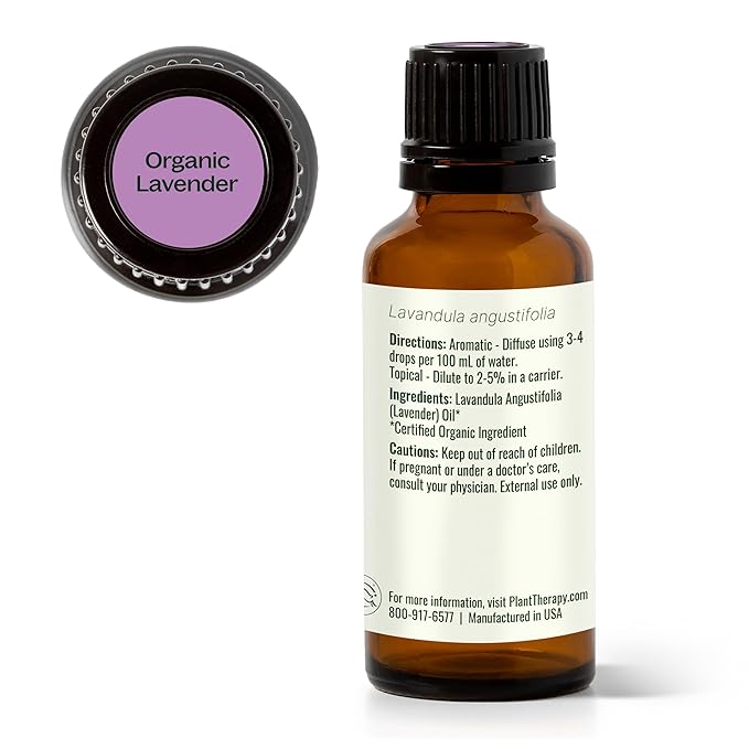 Plant Therapy Organic Lavender Essential Oil 100% Pure, USDA Certified Organic, Undiluted, Natural Aromatherapy for Diffusion & Topical Use, For Skin, Hair, Relaxation, Premium Therapeutic Grade 30 mL