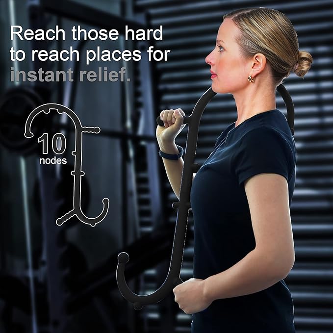 Shrdaepe Massage Trigger Point Cane, Muscle Release Tool Self Massage Hook Cane, Handheld Back, Neck, Shoulder, Leg and Feet Massager Rod, Body Deep Tissue Gifts for Men & Women, Black
