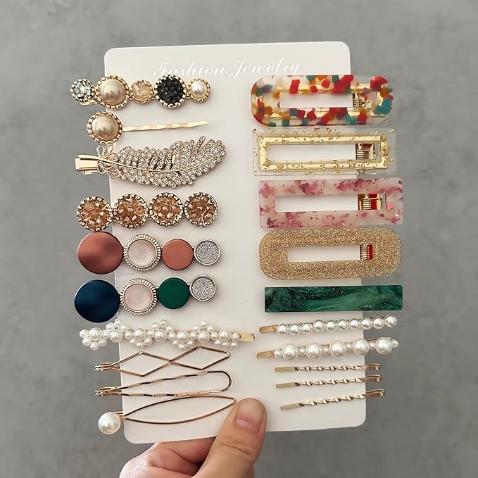 Mehayi 20 PCS Pearl Hair Clips Set Fashion Korean Acrylic Resin Hair Barrettes, Bobby Pins Hairpins for Women and Ladies Girls Headwear Styling Tools, Hair Accessories for Decorative Party Wedding