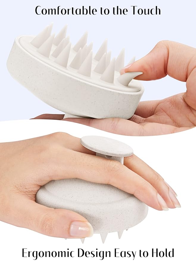 HEETA Scalp Massager Hair Growth, Soft Silicone Scalp Scrubber Shampoo Brush for Exfoliation, Dandruff Removal & Head Massage Stress Relax, Wet & Dry Use for Thick, Thin Hair Care, Wheat Straw Beige