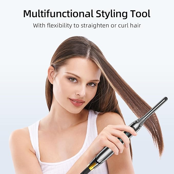 Small Flat Iron 3/10'' Pencil Flat Irons for Short Hair,Pixie Cut & Bangs,Skinny Hair Straightener for Edges with LED Display,Travel Hair Straightener with Dual Voltage,Auto Shut Off（Gray）