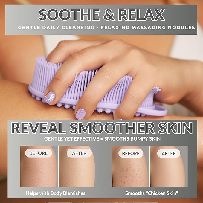 Silicone Body Scrubber for Shower - Gentle Exfoliating Back Scrubber with Soft Bristles - Avilana Premium Dual Sided Bath Brush Massage - Loofah Alternative for Sensitive Skin - Gift Women Men