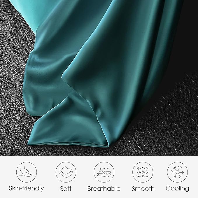 100% Silk Pillow Cases 2 Pack King Size Mulberry Silk Pillowcase for Hair and Skin Set of 2 Highest Grade 6A Silk Soft Breathable Silk Pillow Cases with Hidden Zipper, Teal
