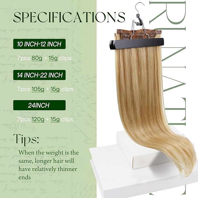 RUNATURE Blonde Hair Extensions Clip Ins, 22 Inch Clip in Human Hair Extensions, Real Human Hair Clip in Extensions, Remy Long Hair, Add Hair Length, 120g 7pcs #16P24 Golden Blonde Highlights