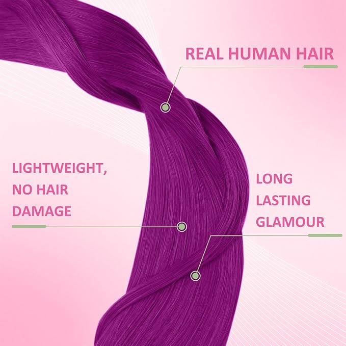 YoungSee Purple Tape in Human Hair Extensions Purple Hair Extensions Tape in 10pcs 25g Color Human Hair Tapes 16 Inch Tape on Extension Diy Your Hairstyle