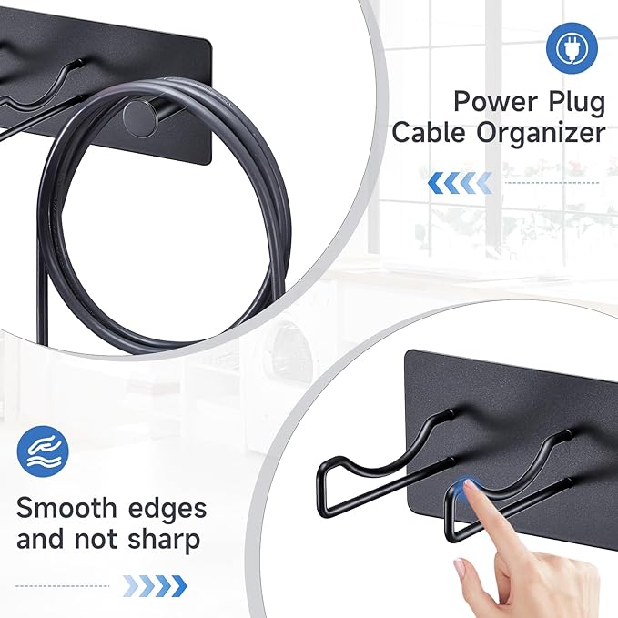 Hair Dryer Holder Wall Mounted, Universal Blow Dryer Holder, Hairdryer Storage Hanger with Plug&Cord Hook, Adhesive Hair Tool Organizer for Bathroom, Black