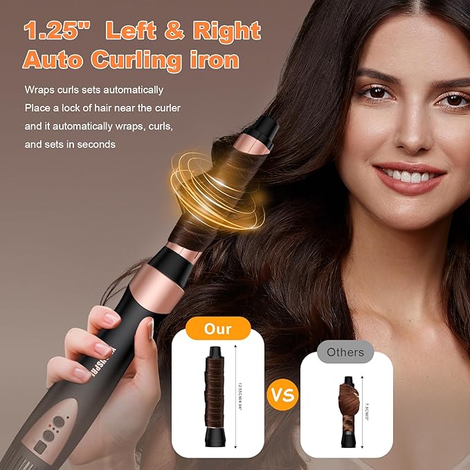 6 in 1 High-Speed Air Wrap Hair Styler,110,000 RPM Professional Hair Dryer Brush Set Fast Drying,No Heat Damage Multi-Styler,Blow Dryer Brush for Curling Straightening Volumizing Styling (Rose Gold)