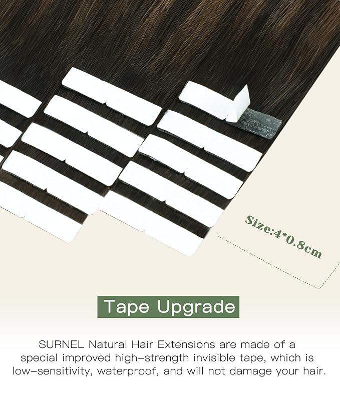 SURNEL Injected Tape in Hair Extensions Human 16 Inch Dark Brown to Dirty Blonde Real Hair Seamless Remy Invisible Tape in Extensions 20Pcs 35g(#2618,16)