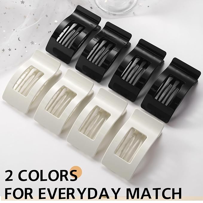 8 Pack French Flat Hair Clips for Women – Large Matte No-Slip Claw Barrettes for Thick & Thin Hair, Strong Hold Styling Accessories (Glossy Black and White)