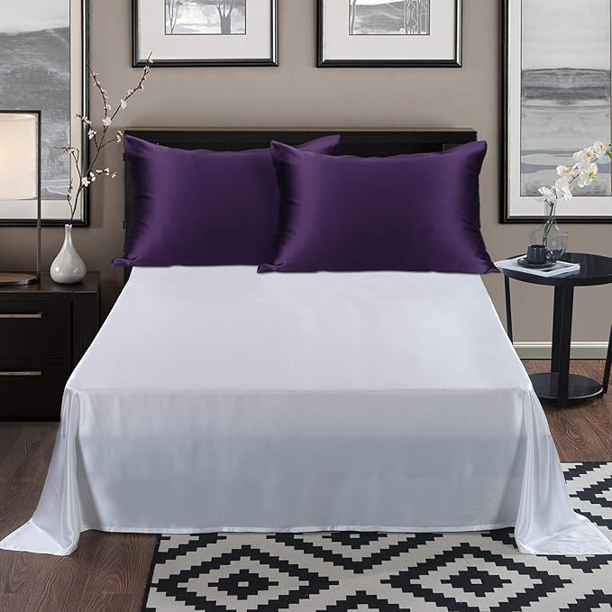 ALASKA BEAR Silk Pillowcase for Hair and Skin, Set of 2 Pure Genuine 22 Momme Mulberry Silk Pillow Cases Queen Size for Bliss Sleep Better Than Poly Satin, Zipper Closure(2pc, Dark Purple)