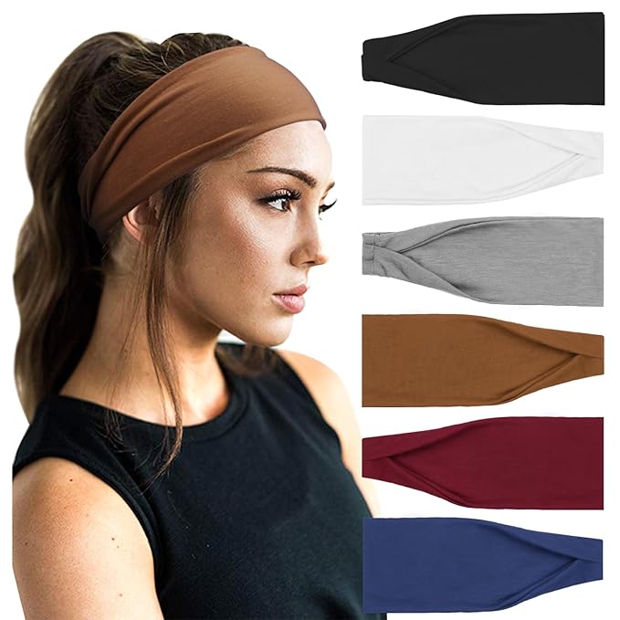 DRESHOW Yoga Sports Headbands for Women Elastic Non-Slip Headbands Workout Running Hair Bands 6 Pack