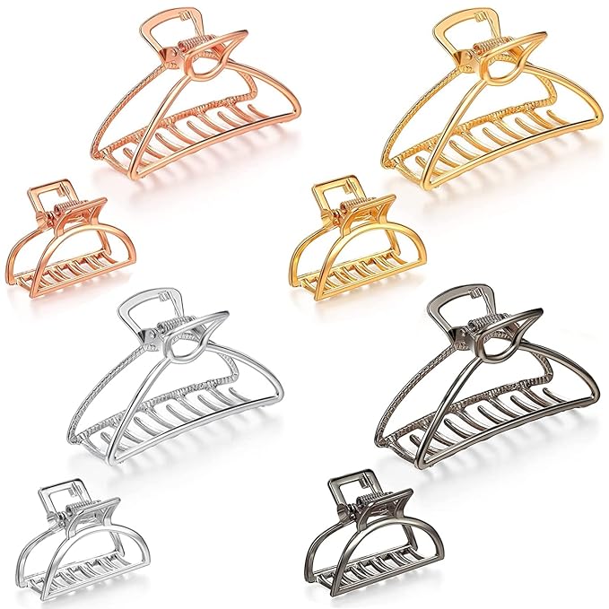 8 Pieces Metal Hair Claw Clips Set, Includes 3 Inches Large Size Hair Catch Barrette Jaw Clamp and 1.57 Inches Small Half Bun Hairpins for Women, Hair Accessories