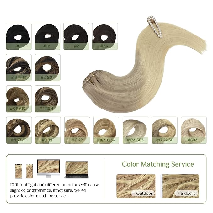 DOORES Hair Extensions Clip in Human Hair, 10pcs 155g 14 Inch Balayage Ash Blonde to Golden Blonde and Platinum Blonde Remy Clip in Human Hair Extensions Natural Straight Hair Extensions