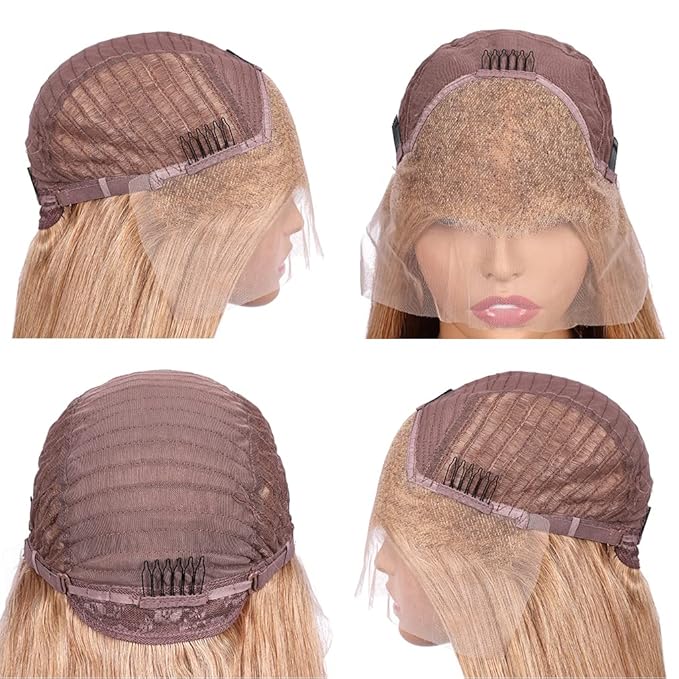 Honey Blonde Straight 13x4 Lace Front Human Hair Wigs with Baby Hair Pre Plucked Brazilian Virgin Hair Transparent HD Lace Frontal Wig for Black Women 180% Density 18 Inch