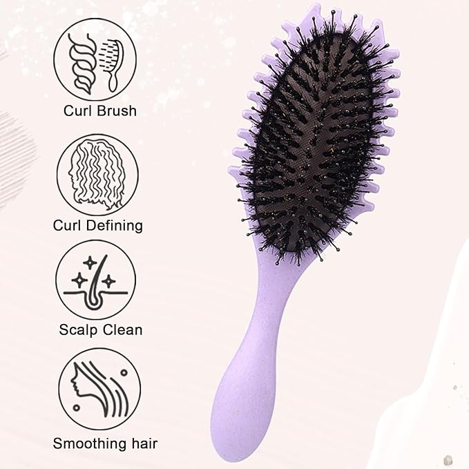 Curly Defining Brush, Curly Hair Styling Brushes Detangler Soft Bristle Hair Brush 1-Pack (Purple)