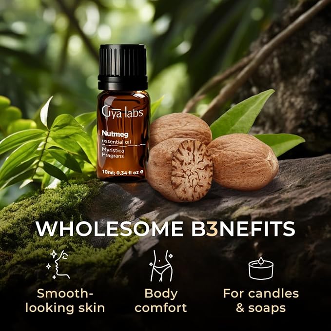 Gya Labs Nutmeg Essential Oil - 0.34 Fl Oz - for Hair, Skin, Diffuser, Aromatherapy & DIY Candle Making Scent